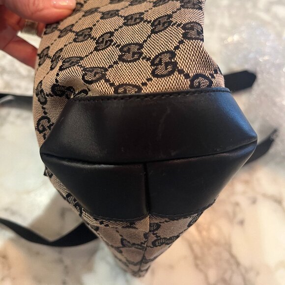 Gucci GG Canvas and Black Leather Tote Bag - Picture 8 of 10